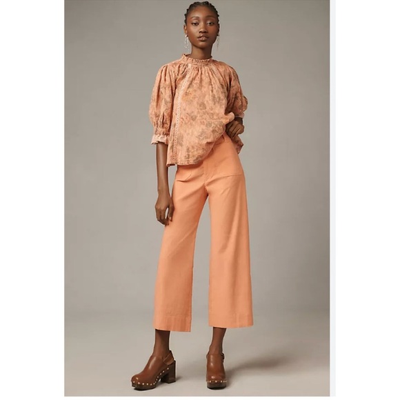 NWT Anthropologie The Colette Linen Cropped Wide Leg Pants Maeve Orange 24T TALL - Picture 9 of 10